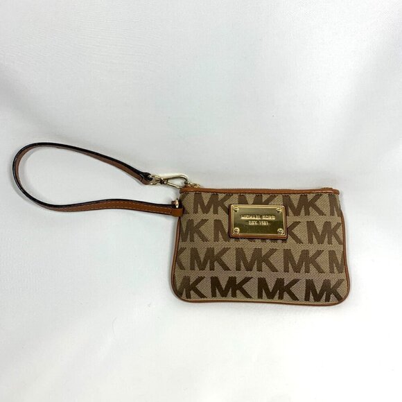 Michael Michael Kors Jet Set Wristlet Wallet Brown Canvas Leather Trim 6"x4" - Picture 3 of 15